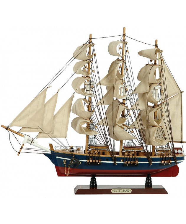 Ξύλινο Παραδοσιακό Καράβι 50 x 10 x 45 (H) cm, Χρώμα Καφέ-Μπλε Καράβια