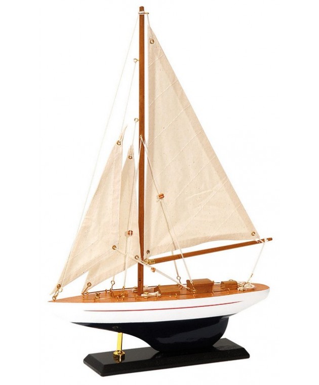 Ξύλινο Παραδοσιακό Καράβι 30 x 6,5 z 43(h)cm,Χρώμα Λευκό - Καφέ Καράβια