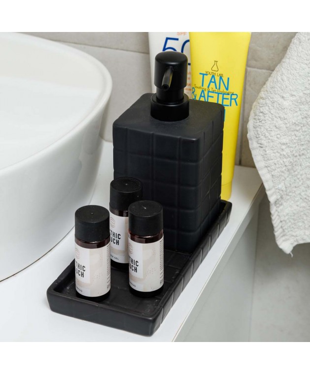 ESTIA ΔΙΣΚΟΣ ΜΠΑΝΙΟΥ TILES ΚΕΡΑΜΙΚΟΣ 20x10x2cm ΜΑΥΡΟΣ Διακοσμητικά Καλάθια-Κουτιά