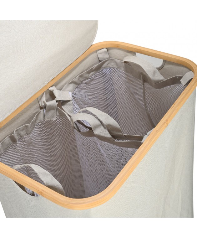ESTIA ΚΑΛΑΘΙ ΑΠΛΥΤΩΝ BAMBOO ESSENTIALS 144lt ΜΕ ΚΑΠΑΚΙ ΚΑΙ 2 MESH BAGS 56x37x68cm ΓΚΡΙ 02-26974 Καλάθια Απλύτων
