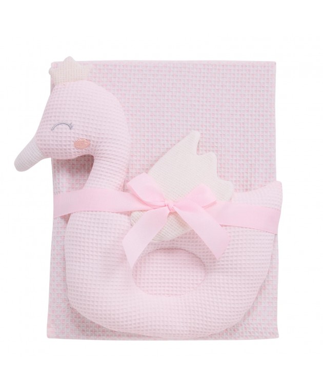 DAS BABY ΚΟΥΒΕΡΤΑ ΠΙΚΕ 75X100 RELAX 4956 PINK, WHITE Αγκαλιάς-Λίκνου