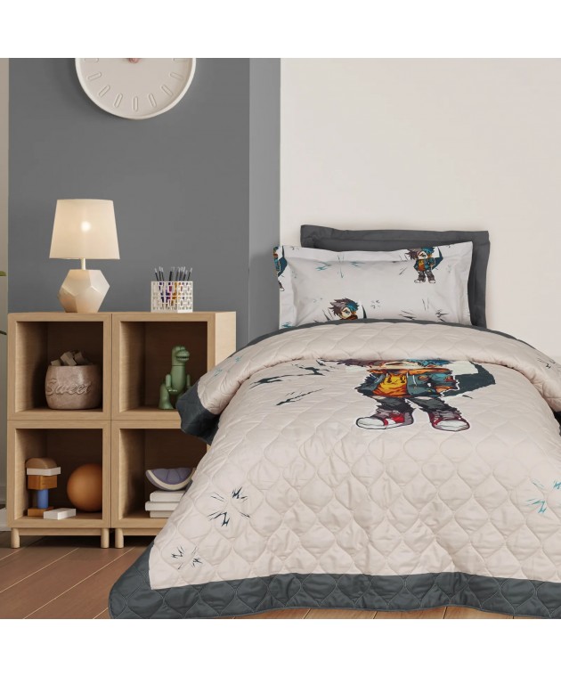 DAS KIDS ΚΟΥΒΕΡΛΙ ΜΟΝΟ 4939 BEIGE, GREY 160Χ220 Παιδικά Κουβερλί