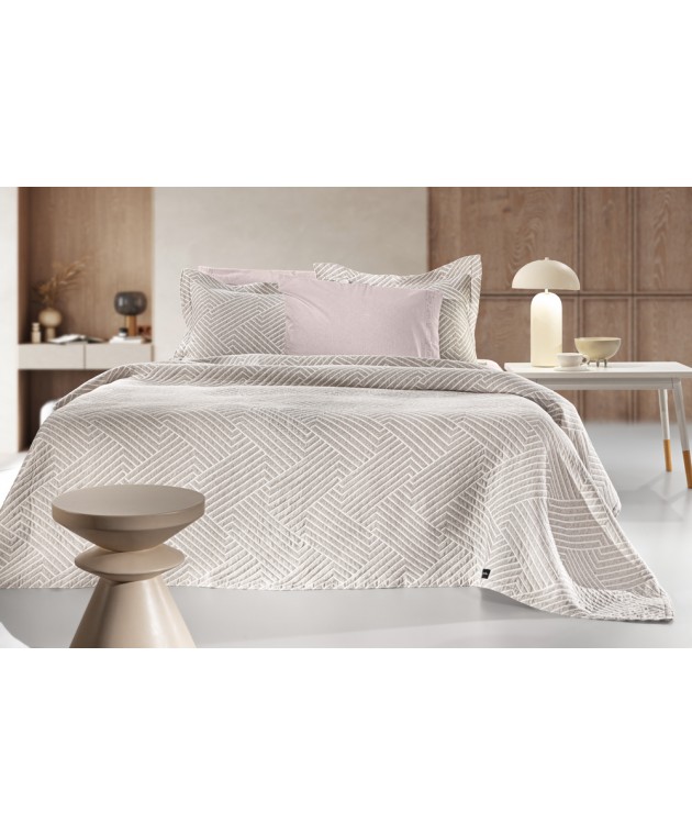Κουβέρτα Lupo Beige - White 180x260 Κουβέρτες Βαμβακερές Μονές