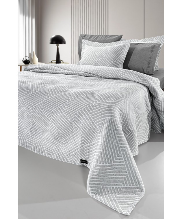 Κουβέρτα Lupo Grey - White 245x260 Κουβέρτες Βαμβακερές Υπέρδιπλες