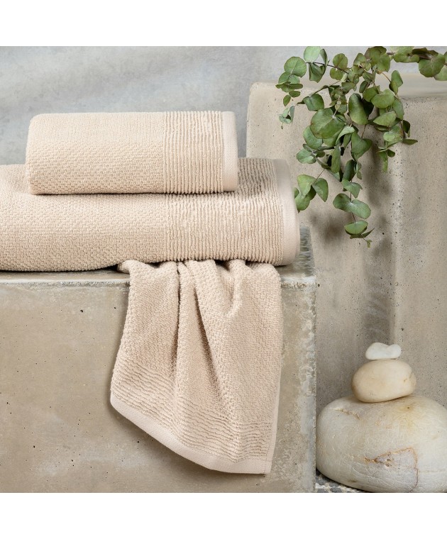 ΠΕΤΣΕΤΕΣ ΣΕΤ 3 ΤΕΜΑΧΙΩΝ HAUS BEIGE Σετ πετσέτες Mπάνιου