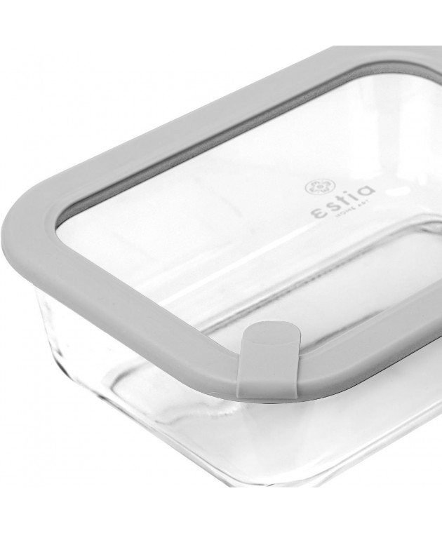 ESTIA ΦΑΓΗΤΟΔΟΧΕΙΟ COLORSEAL ΓΥΑΛΙΝΟ 1520ml 23.5x17.8x7.6cm ΜΕ ΚΑΠΑΚΙ ΣΙΛΙΚΟΝΗΣ ΓΚΡΙ Φαγητοδοχεία