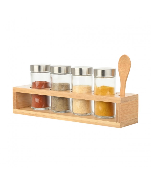 ESTIA ΔΟΧΕΙΑ ΜΠΑΧΑΡΙΚΩΝ BAMBOO ESSENTIALS ΓΥΑΛΙΝΑ ΣΕΤ 6 ΤΕΜ ΜΕ ΜΕΤΑΛΛΙΚΟ ΚΑΠΑΚΙ & ΒΑΣΗ BAMBOO ΜΕ ΚΟΥ Βάσεις Μπαχαρικών