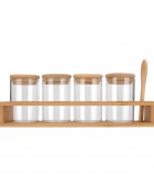 ESTIA ΔΟΧΕΙΑ ΜΠΑΧΑΡΙΚΩΝ ΓΥΑΛΙΝΑ ΣΕΤ 5 ΤΕΜ 27x6.5x12.5cm ΜΕ ΒΑΣΗ BAMBOO ΚΑΙ ΚΟΥΤΑΛΙ Βάσεις Μπαχαρικών