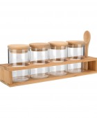 ESTIA ΔΟΧΕΙΑ ΜΠΑΧΑΡΙΚΩΝ ΓΥΑΛΙΝΑ ΣΕΤ 5 ΤΕΜ 27x6.5x12.5cm ΜΕ ΒΑΣΗ BAMBOO ΚΑΙ ΚΟΥΤΑΛΙ Βάσεις Μπαχαρικών