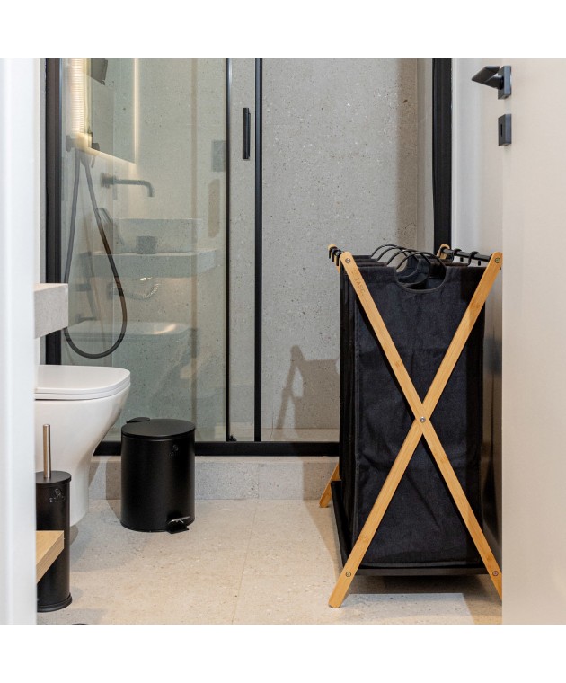 ESTIA ΚΑΛΑΘΙ ΑΠΛΥΤΩΝ BAMBOO ESSENTIALS 102lt 3 ΘΕΣΕΩΝ 68x40x76cm ΜΑΥΡΟ Καλάθια Απλύτων