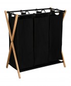 ESTIA ΚΑΛΑΘΙ ΑΠΛΥΤΩΝ BAMBOO ESSENTIALS 102lt 3 ΘΕΣΕΩΝ 68x40x76cm ΜΑΥΡΟ Καλάθια Απλύτων