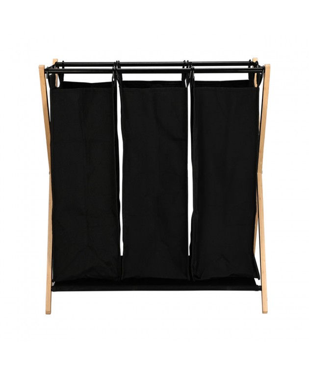 ESTIA ΚΑΛΑΘΙ ΑΠΛΥΤΩΝ BAMBOO ESSENTIALS 102lt 3 ΘΕΣΕΩΝ 68x40x76cm ΜΑΥΡΟ Καλάθια Απλύτων
