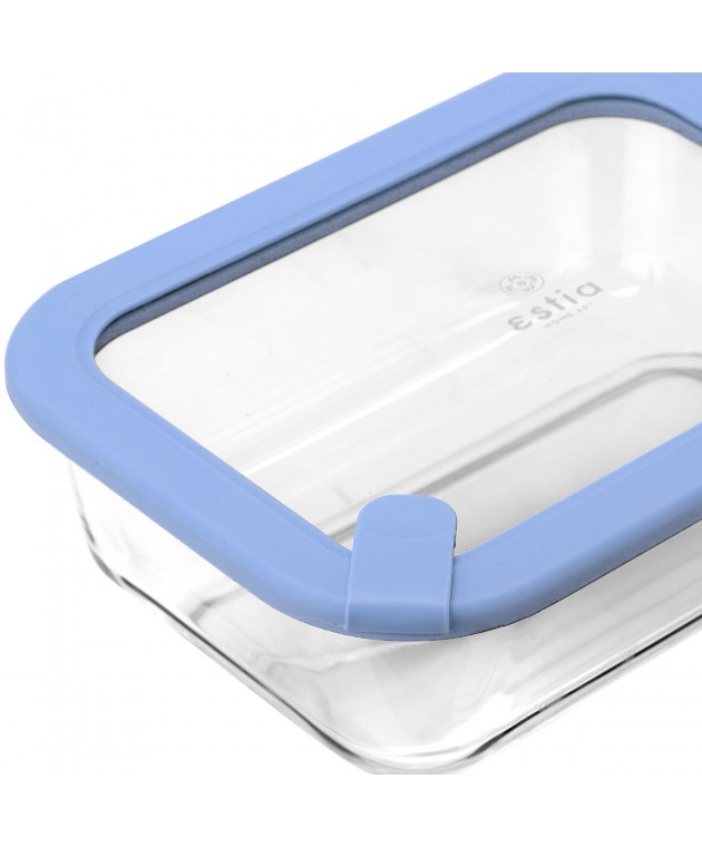 ESTIA ΦΑΓΗΤΟΔΟΧΕΙΟ COLORSEAL ΓΥΑΛΙΝΟ 1050ml 21.6x16.5x7.4cm ΜΕ ΚΑΠΑΚΙ ΣΙΛΙΚΟΝΗΣ ΜΠΛΕ Φαγητοδοχεία