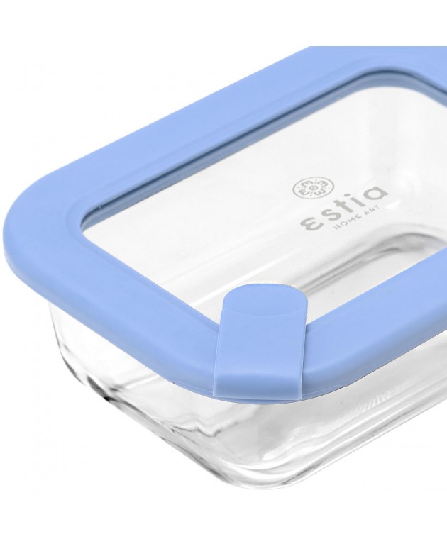 ESTIA ΦΑΓΗΤΟΔΟΧΕΙΟ COLORSEAL ΓΥΑΛΙΝΟ 370ml 16.3x12.3x6.2cm ΜΕ ΚΑΠΑΚΙ ΣΙΛΙΚΟΝΗΣ ΜΠΛΕ Φαγητοδοχεία