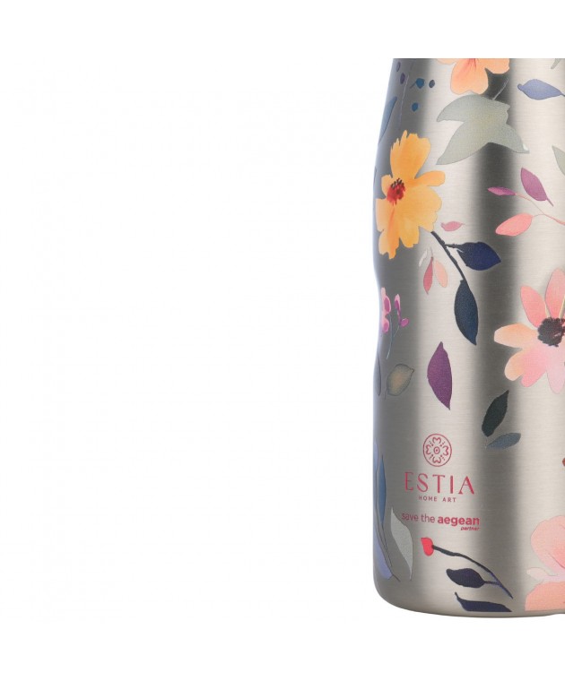 ESTIA ΘΕΡΜΟΣ TRAVEL FLASK SAVE THE AEGEAN 500ml SILVER BOTANIC ΘΕΡΜΟΣ-ΠΑΓΟΥΡΙΑ