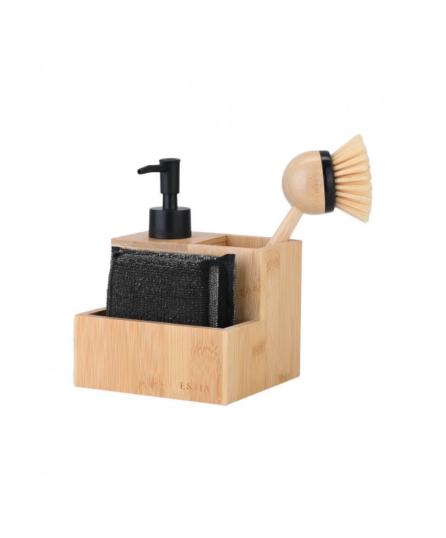 ESTIA ΔΟΧΕΙΟ ΥΓΡΟΥ ΠΙΑΤΩΝ BAMBOO ESSENTIALS ΜΕ ΣΦΟΥΓΓΑΡΙΑ ΚΑΙ ΒΟΥΡΤΣΑ 12.5x10.8x13.1cm Δοχεία Υγρού Πιάτων