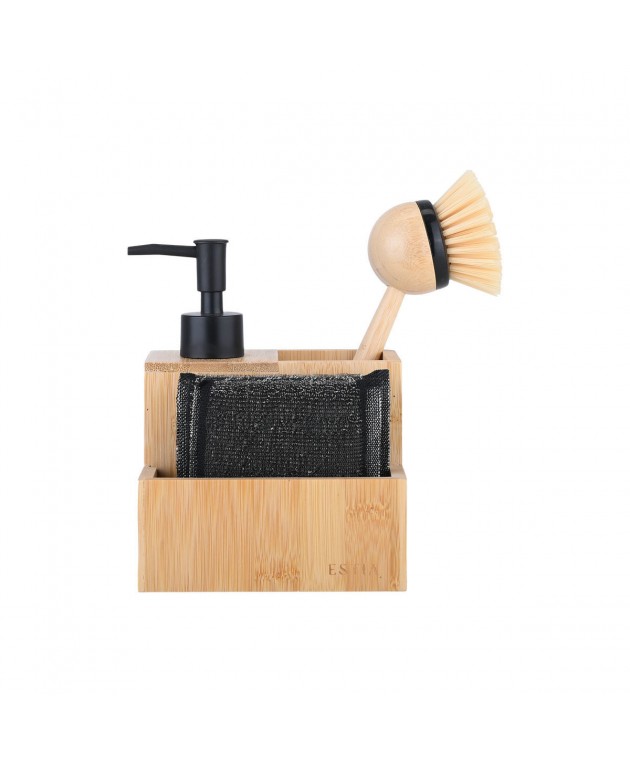 ESTIA ΔΟΧΕΙΟ ΥΓΡΟΥ ΠΙΑΤΩΝ BAMBOO ESSENTIALS ΜΕ ΣΦΟΥΓΓΑΡΙΑ ΚΑΙ ΒΟΥΡΤΣΑ 12.5x10.8x13.1cm Δοχεία Υγρού Πιάτων