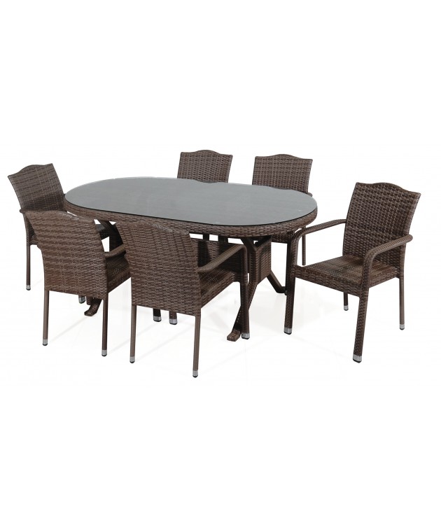 Τραπεζαρία Rattan Με Αλουμίνιο Σκελετό Σετ 7 Τεμαχίων ,170 x 95 x 75(h)cm Τραπεζαρίες