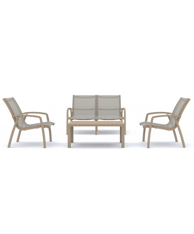 Taupe Καθιστικό Σετ Πολυπροπυλένιου 4 Τεμαχίων Με Διάτρητο Ύφασμα Με UV Προστασία Σαλόνια Κήπου