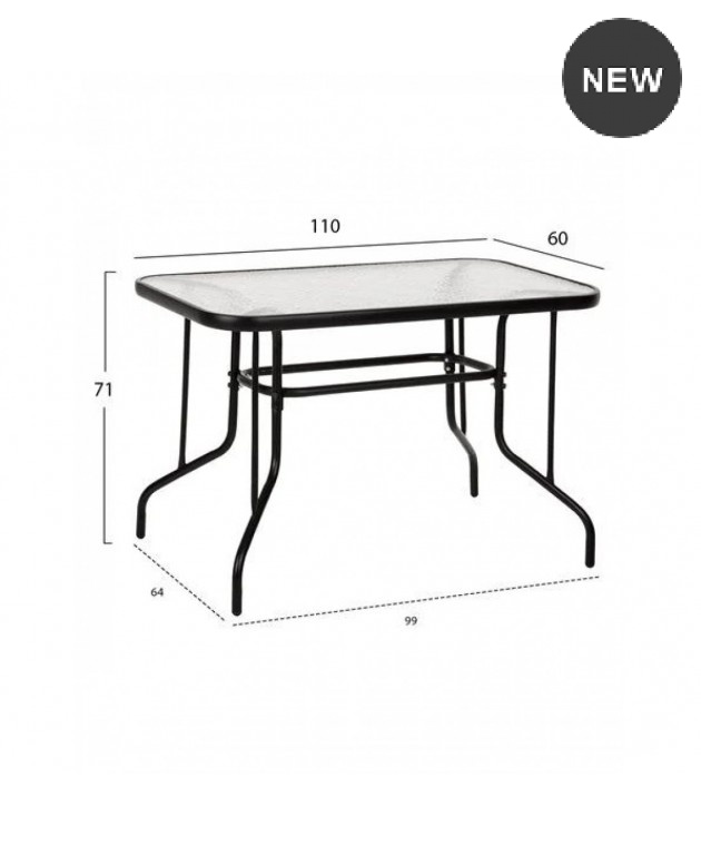 ΤΡΑΠΕΖΙ ADAM ΜΕΤΑΛΛΙΚΟ ΜΑΥΡΟ ΜΕ ΓΥΑΛΙΝΗ ΕΠΙΦΑΝΕΙΑ 110Χ60Χ71Υεκ. 71642-2490 Μεταλλικά