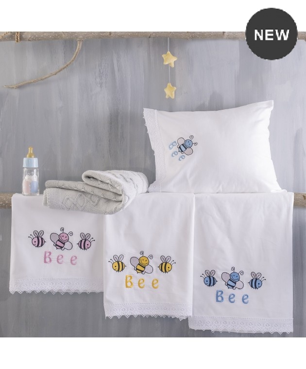 Σετ σεντόνια κούνιας (105Χ160) ΗΟΝΕΥ ΒΕΕ PINK, RYTHMOS HOME Βρεφικά Σεντόνια