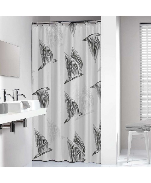 Birds 180Πx200Υ black κουρτίνα μπάνιου υφασμάτινη Sealskin Κουρτίνες Mπάνιου