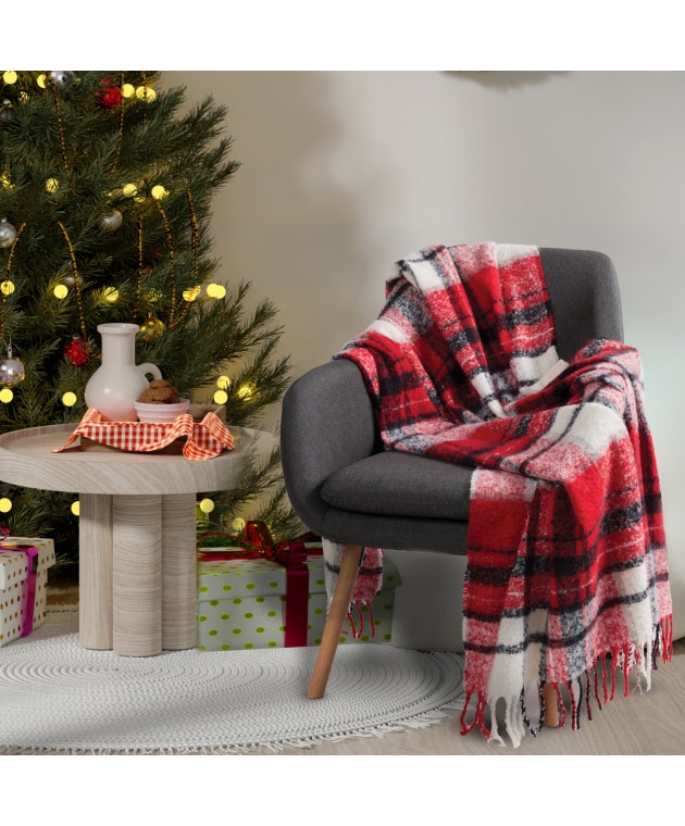 DAS HOME ΚΟΥΒΕΡΤΑ ΚΑΝΑΠΕ FAUX MOHAIR 1379 BLACK, RED 130Χ170 Ριχτάρια - Κουβέρτες καναπέ Χριστουγεννιάτικες