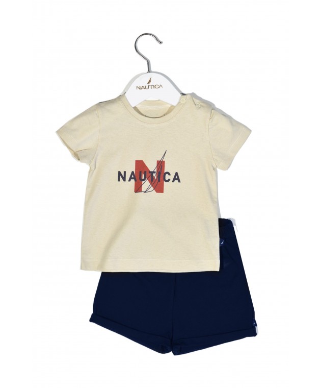 Design 14 Σετ T-Shirt & Shorts Jersey Beige/Navy 68cm 3-6 μηνών
