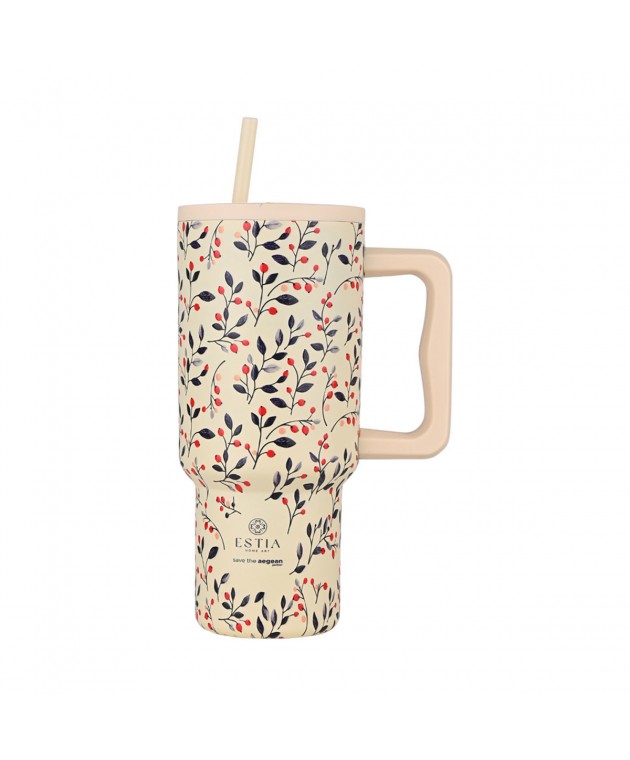 ESTIA ΘΕΡΜΟΣ STRAW TUMBLER XL SAVE THE AEGEAN 900ml BLOOM BEIGE ΘΕΡΜΟΣ-ΠΑΓΟΥΡΙΑ