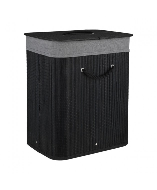 ESTIA ΚΑΛΑΘΙ ΑΠΛΥΤΩΝ BAMBOO ESSENTIALS 60LT ΠΤΥΣΣΟΜΕΝΟ ΟΡΘΟΓΩΝΙΟ ΜΑΥΡΟ ΝΕΑ ΠΛΕΞΗ Καλάθια Απλύτων