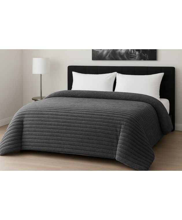 Κουβερτοπάπλωμα Le Blanc Flannel Comfort Υπέρδιπλο 220Χ240 700gsm RIB Dark Grey Κουβερτοπαπλώματα  Υπέρδιπλα
