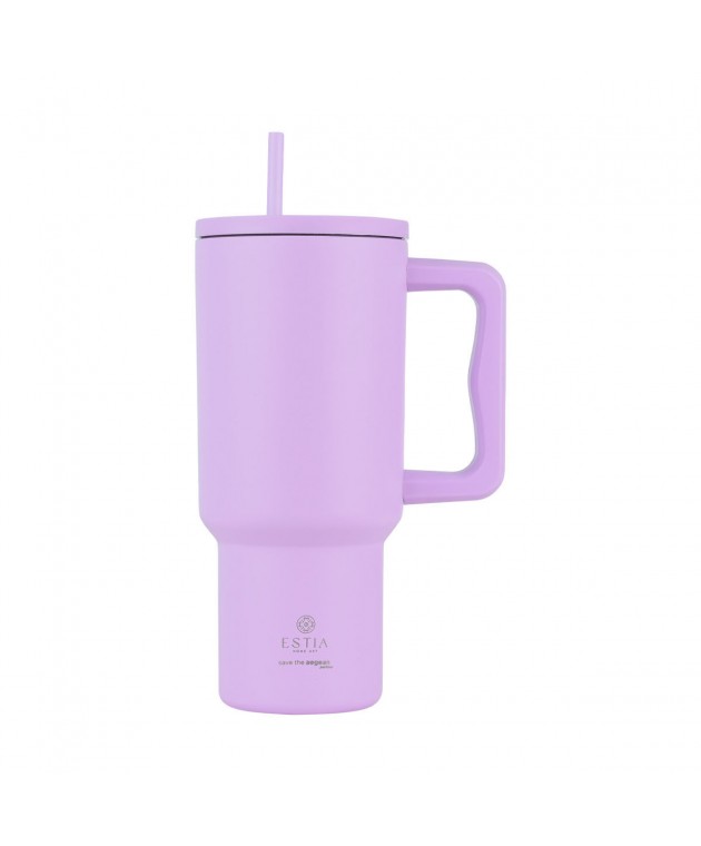 ESTIA ΘΕΡΜΟΣ STRAW TUMBLER XL SAVE THE AEGEAN 900ml LAVENDER PURPLE ΘΕΡΜΟΣ-ΠΑΓΟΥΡΙΑ
