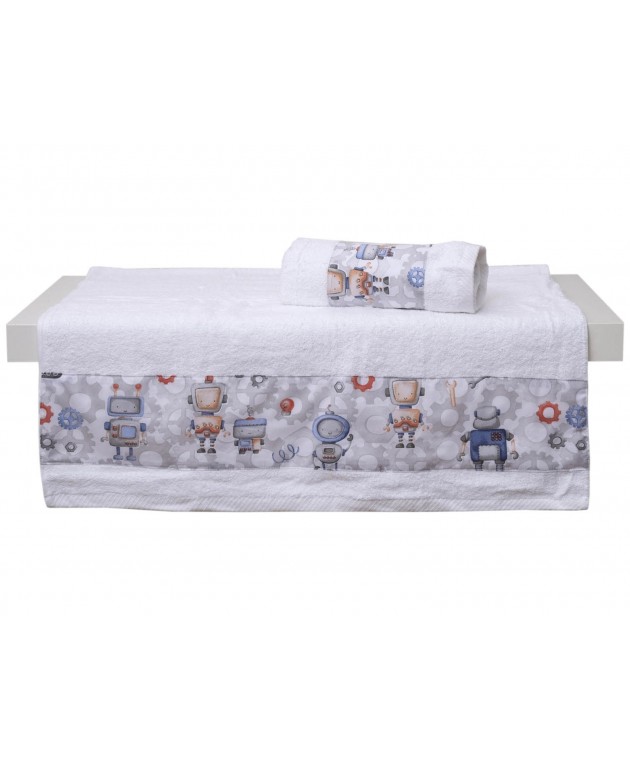 Σετ 2 Τεμ Πετσέτες 50x80, 70x130 με Φάσα Ρομπότ σε Κουτί Δώρου Πετσέτες Παιδικές