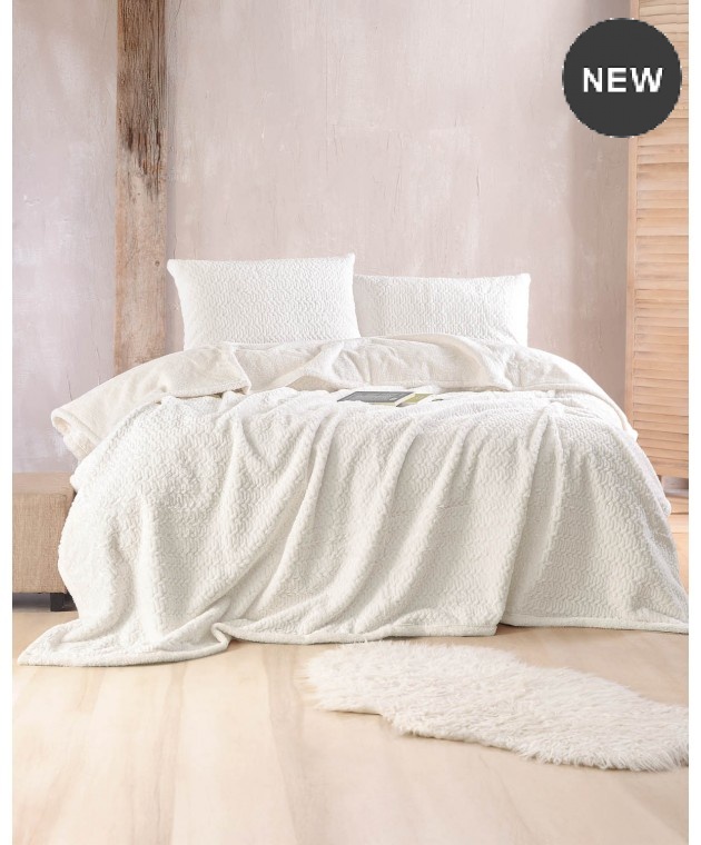 Σετ κουβέρτα γούνινη Υ/Δ 220Χ240 Bliss White, Rythmos Home Γούνινες Υπέρδιπλες