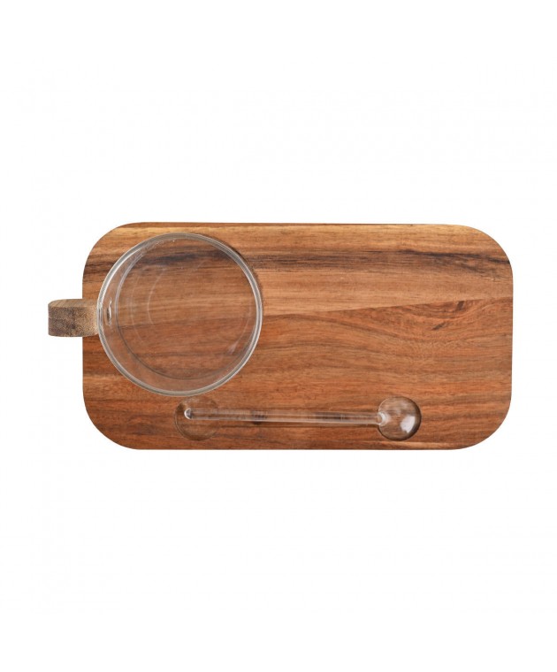 ESTIA ΚΟΥΠΑ ΓΥΑΛΙΝΗ ΜΕ ΞΥΛΙΝΟ ΔΙΣΚΟ ΚΑΙ ΚΟΥΤΑΛΙ 23Χ12Χ7cm Κούπες