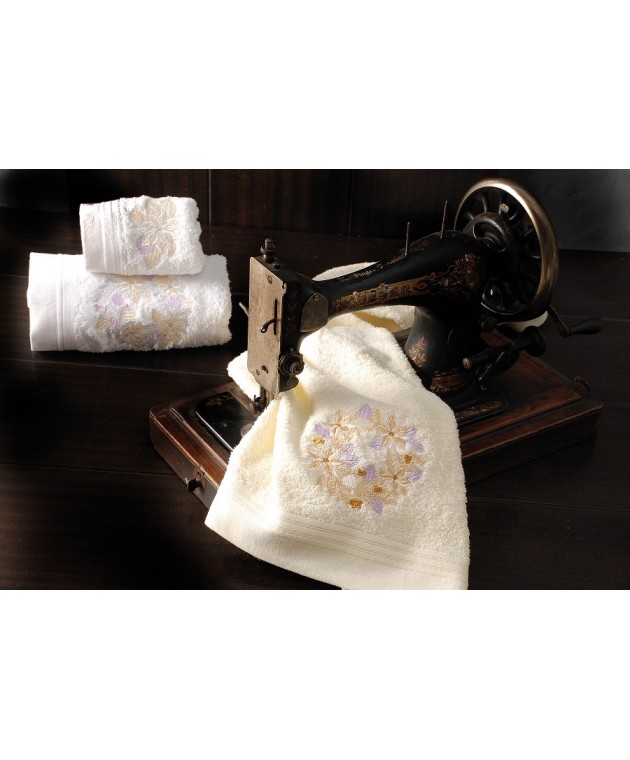 Σετ πετσέτες 3 τεμ. με κέντημα HELMI IVORY, RYTHMOS HOME