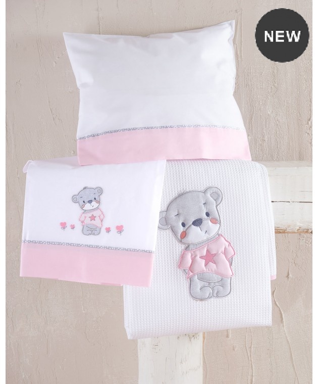 Σετ Σεντόνια Κούνιας (100Χ160) Booby Pink, Rythmos Home Βρεφικά Σετ Σεντόνια