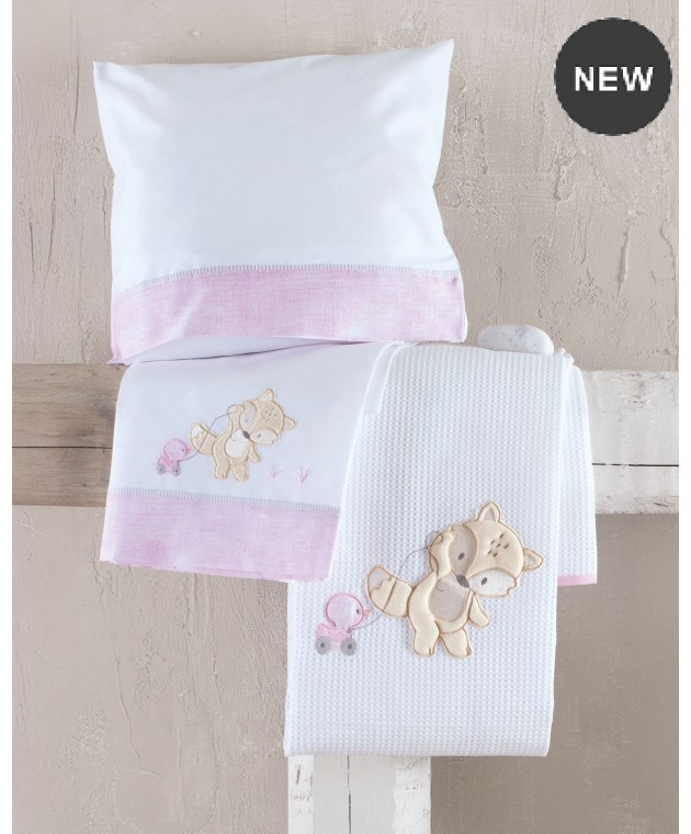 Σετ Σεντόνια Κούνιας (100Χ160) Fox Pink, Rythmos Home Βρεφικά Σετ Σεντόνια