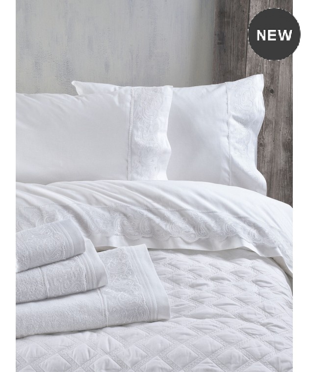 Σετ νυφικά σεντόνια Υ/Δ ANIKA WHITE, RYTHMOS HOME Νυφικά Σεντόνια