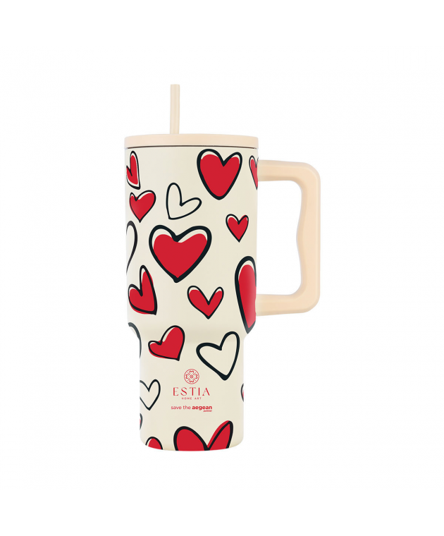 ESTIA ΘΕΡΜΟΣ STRAW TUMBLER XL SAVE THE AEGEAN 900ml RED VALENTINE ΘΕΡΜΟΣ-ΠΑΓΟΥΡΙΑ
