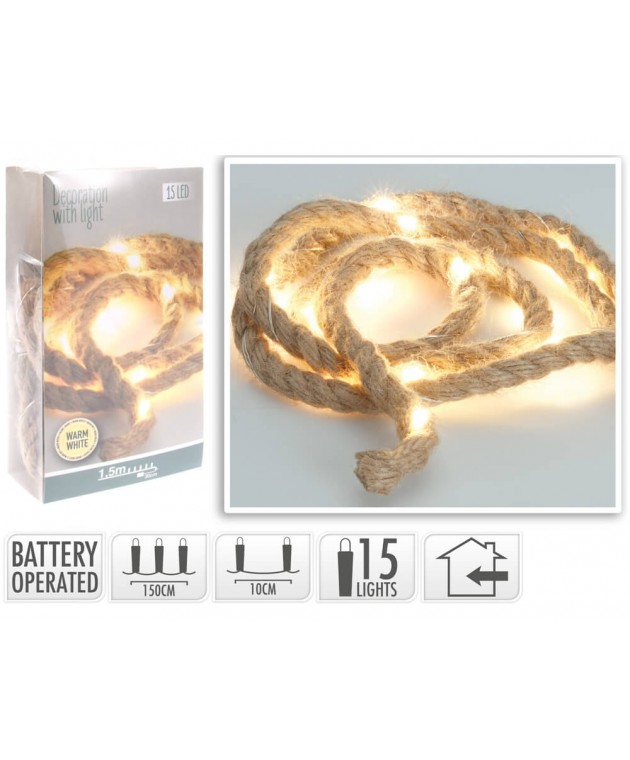 ΓΙΡΛΆΝΤΕΣ ΑΠΟ ΣΧΟΙΝΊ ROPE 150CM 15 WARM WHITE LED AXS501060