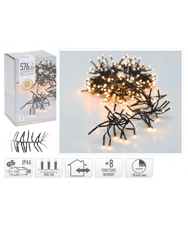 576 LED Φωτάκια - 4 Μέτρα - Χρονοδιακόπτης - Extra Θερμό Λευκό
