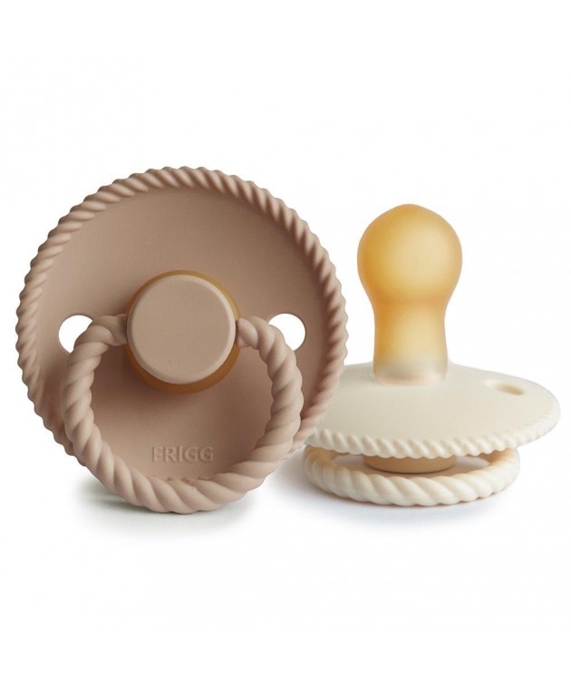 Σετ 2 Πιπίλες Latex FRIGG Rope Cream/Croissant 6-18 Μηνών Πιπίλες