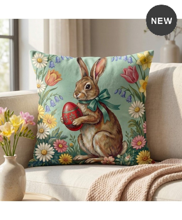 Διακοσμητική μαξιλαροθήκη (45Χ45) Garden Bloom Bunny 109625, KELMA Μαξιλαράκια Πασχαλινά