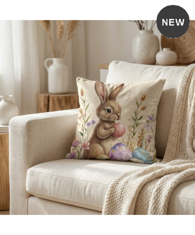 Διακοσμητική μαξιλαροθήκη (45Χ45) Pastel Egg Bunny 109825, KELMA Μαξιλαράκια Πασχαλινά