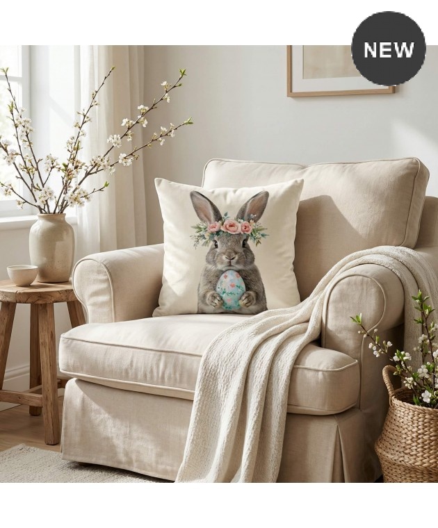 Διακοσμητική μαξιλαροθήκη (45Χ45) Wildflower Bunny 110025, KELMA Μαξιλαράκια Πασχαλινά
