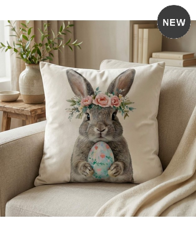 Διακοσμητική μαξιλαροθήκη (45Χ45) Wildflower Bunny 110025, KELMA Μαξιλαράκια Πασχαλινά