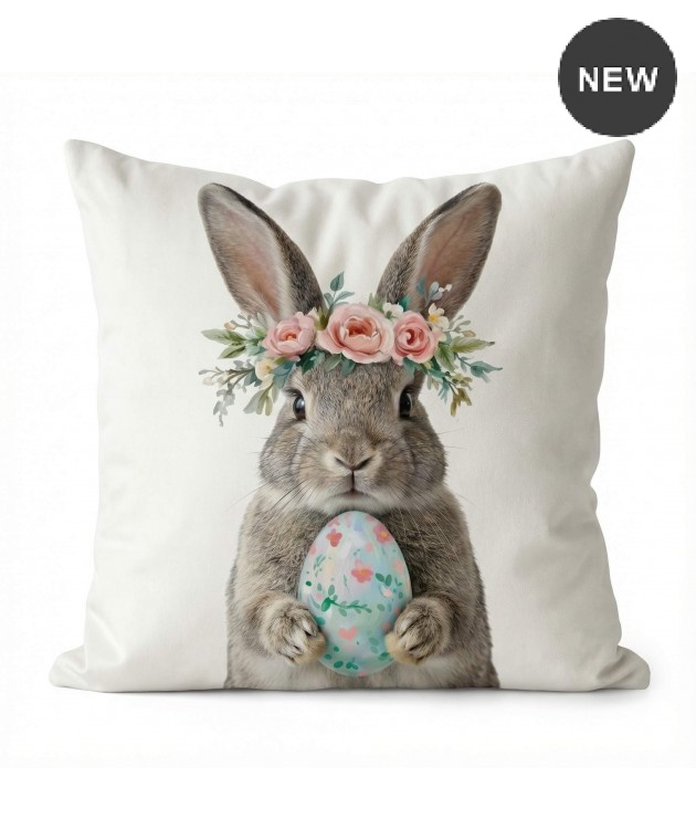 Διακοσμητική μαξιλαροθήκη (45Χ45) Wildflower Bunny 110025, KELMA Μαξιλαράκια Πασχαλινά