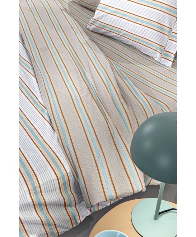Σετ 4τμχ Σεντόνια Pinstripe Natural με Λάστιχο 170x200+32 Σεντόνια Υπέρδιπλα