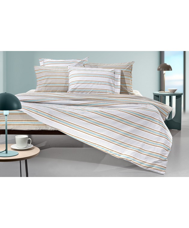 Σετ 4τμχ Σεντόνια Pinstripe Natural με Λάστιχο 170x200+32 Σεντόνια Υπέρδιπλα